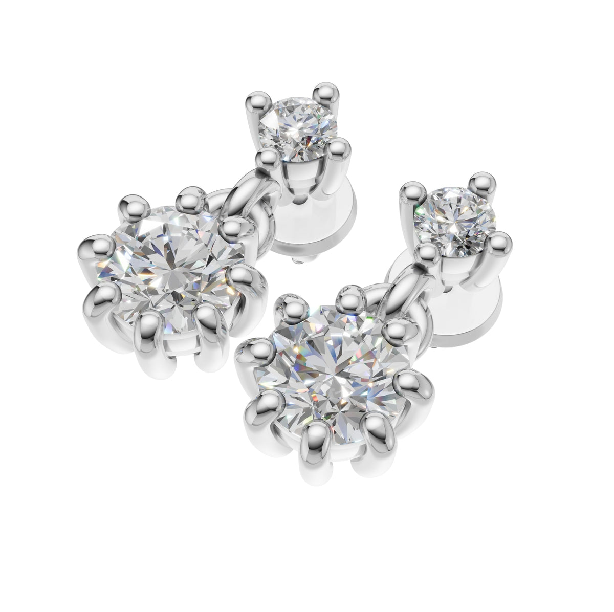 Silver Twin Radiant Drop Earrings