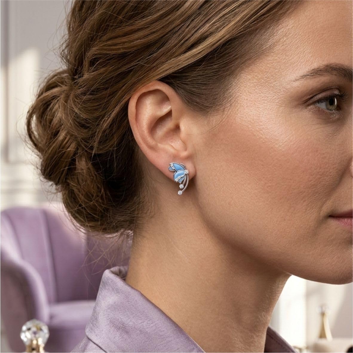 Silara Blue Petal Butterfly Earrings