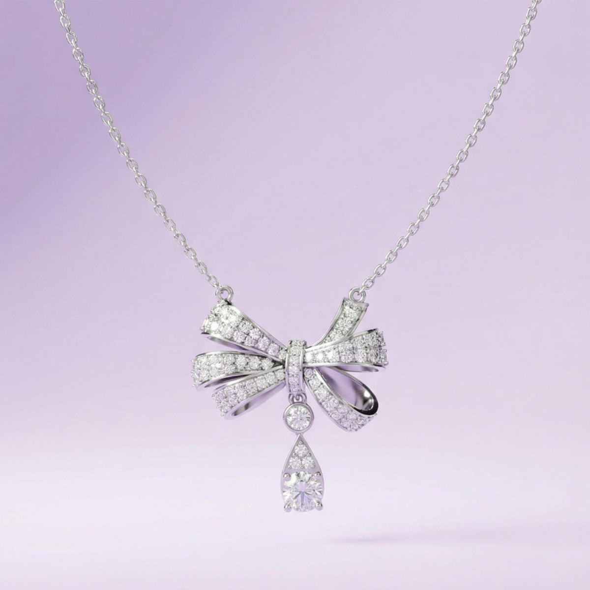 Silver Drop Bow Charm Pendant