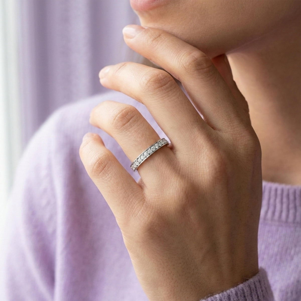 Silver Diamond-Style Band Ring