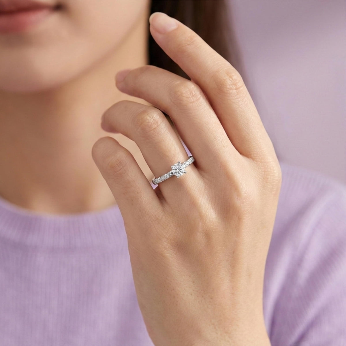 Silver Side-Stone Solitaire Ring