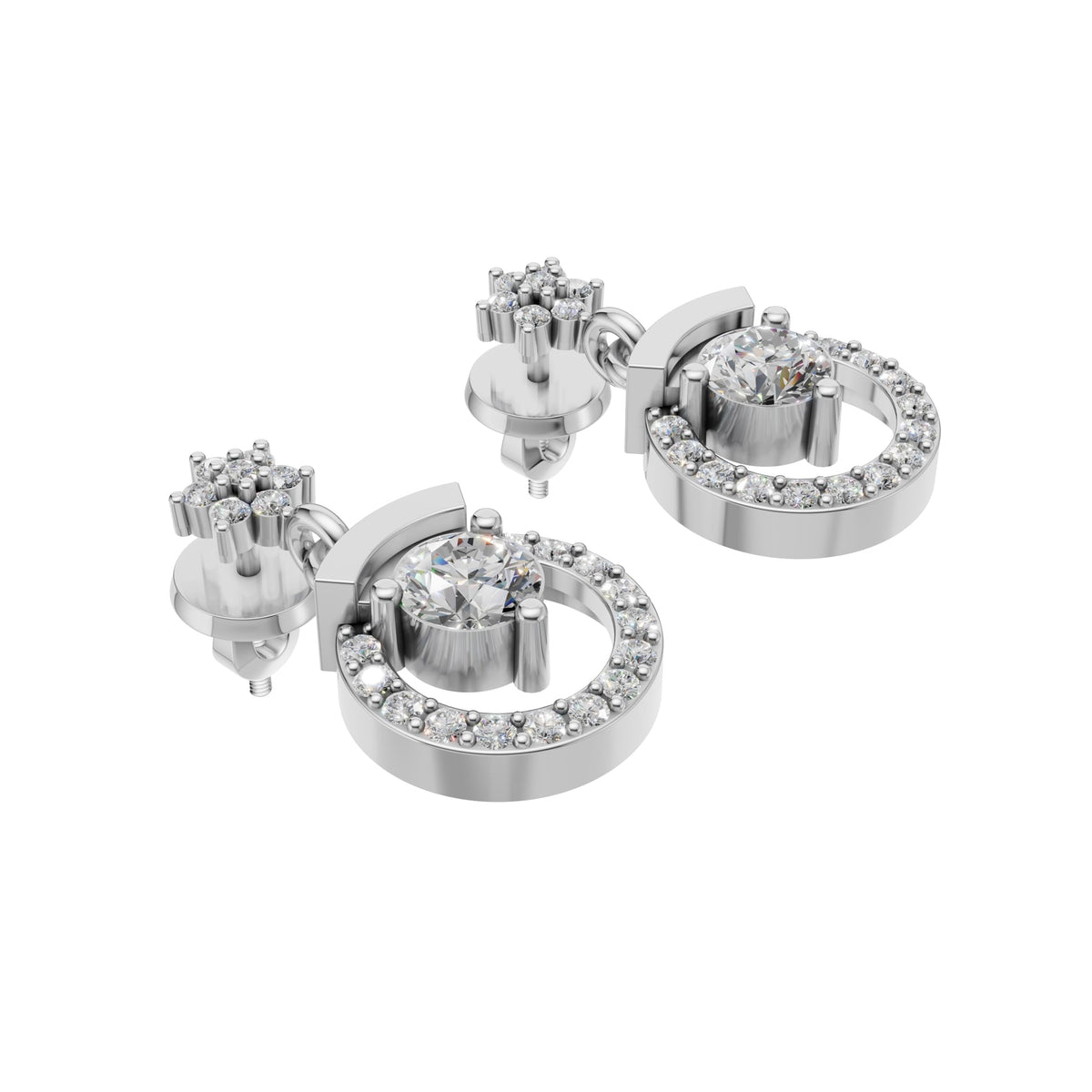 Silver Celestial Heart Drop Earrings
