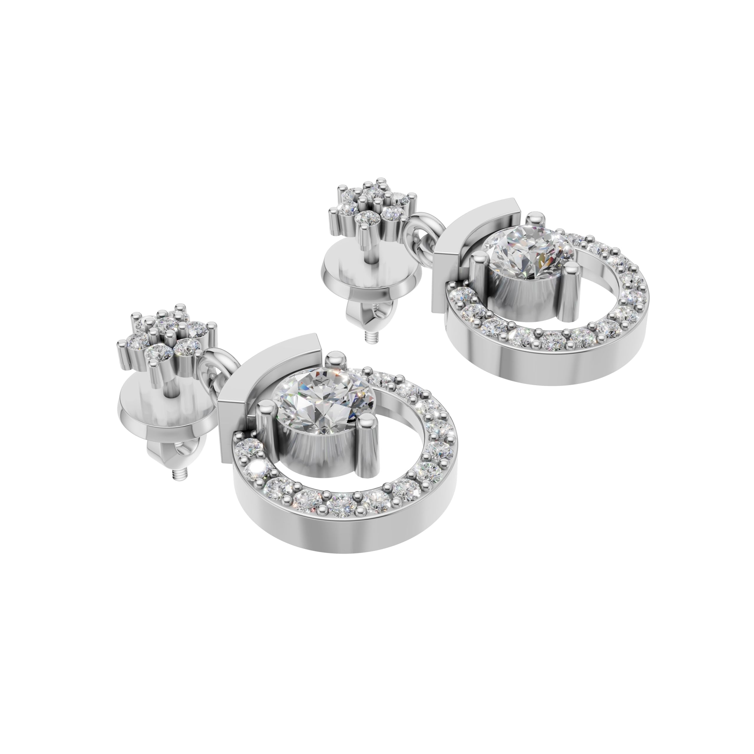 Silver Celestial Heart Drop Earrings