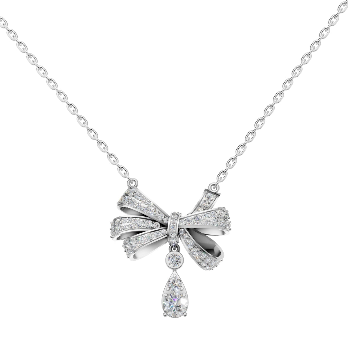 Silver Drop Bow Charm Pendant