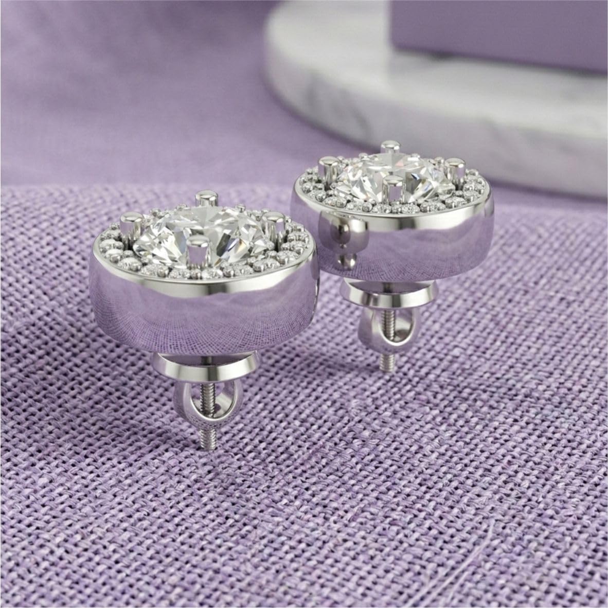 Silver Round Halo Stud Earrings