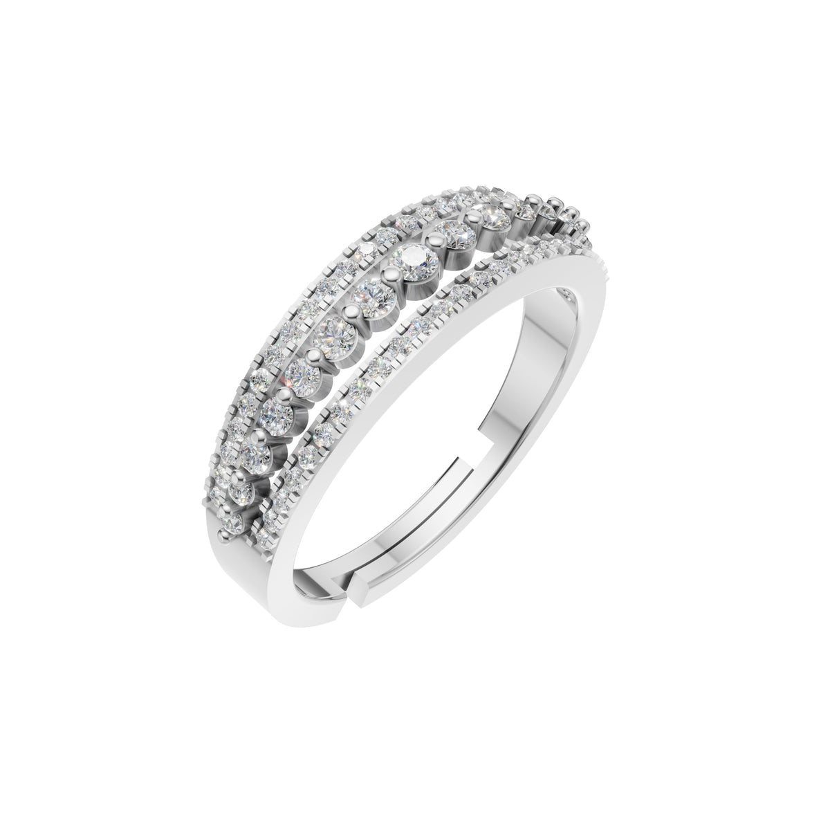Silver Multi-Row Sparkle Statement Ring