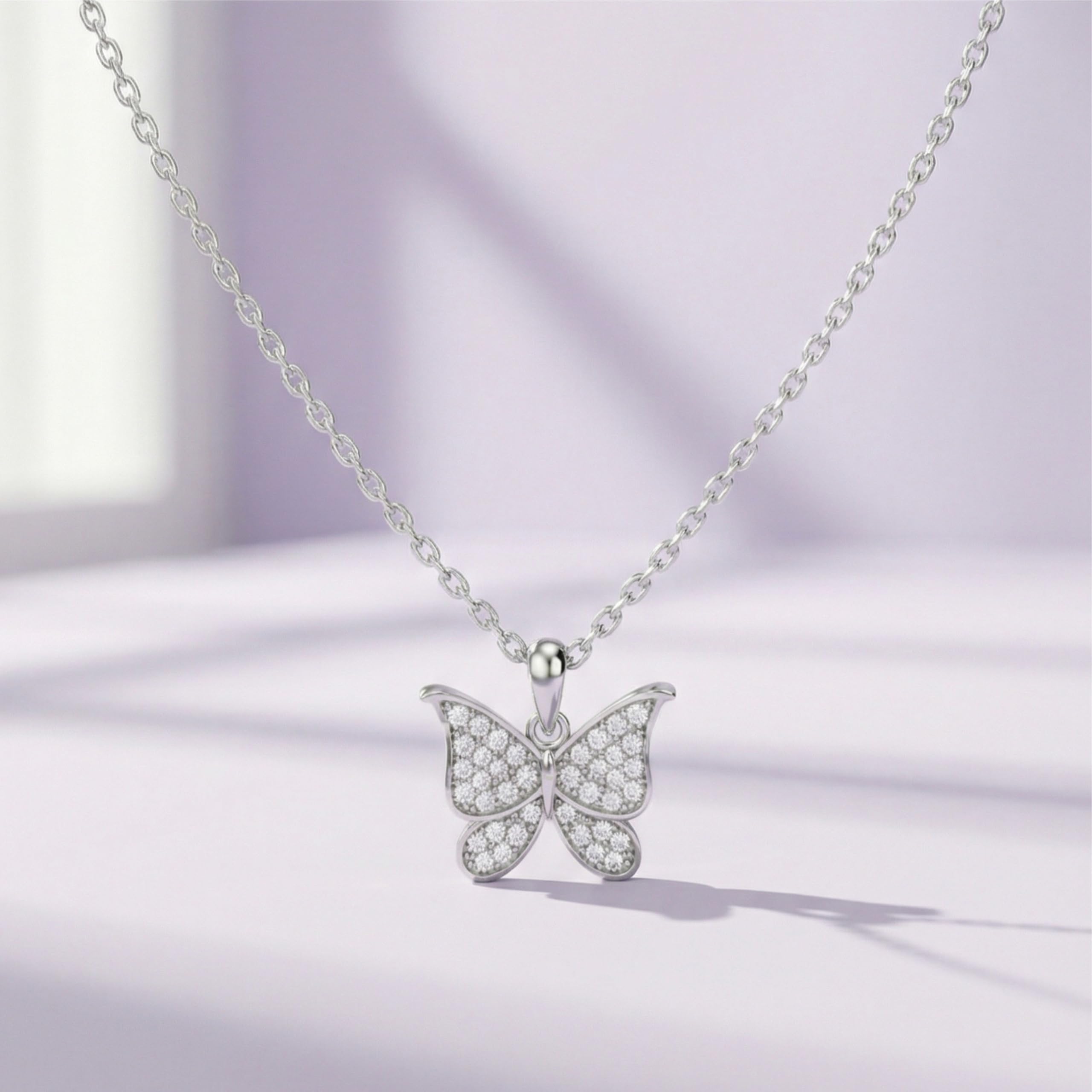 Silver Sparkling Butterfly Pendant