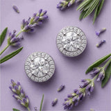 Silver Round Halo Stud Earrings