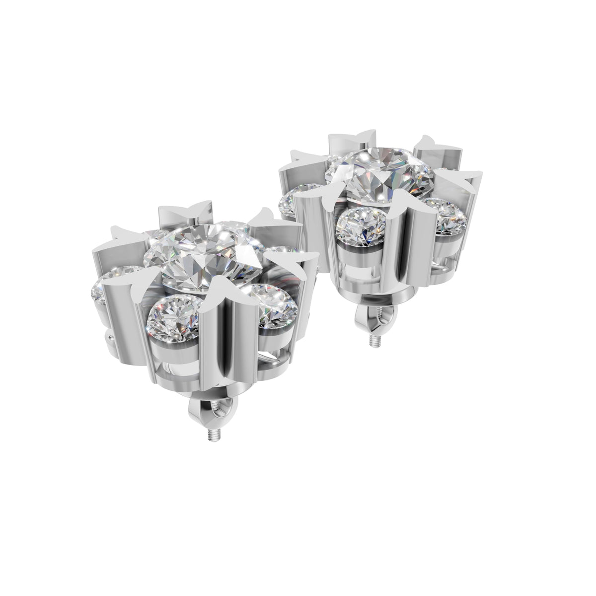 Silver Floral Radiance Stud Earrings