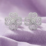 Silver Clover Petal Stud Earrings
