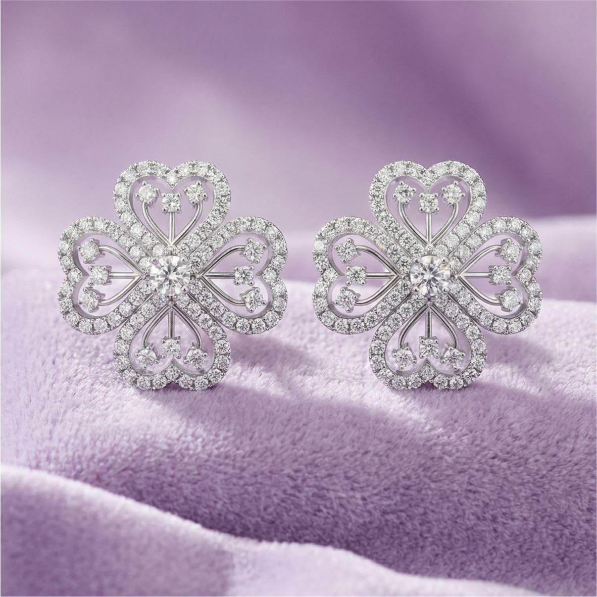 Silver Clover Petal Stud Earrings