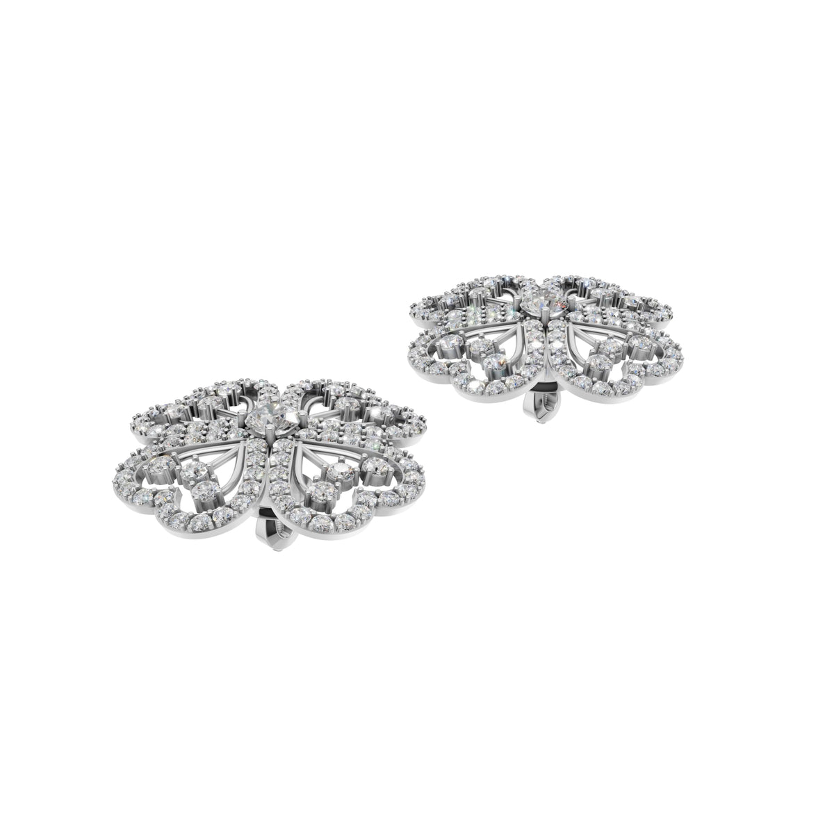 Silver Clover Petal Stud Earrings
