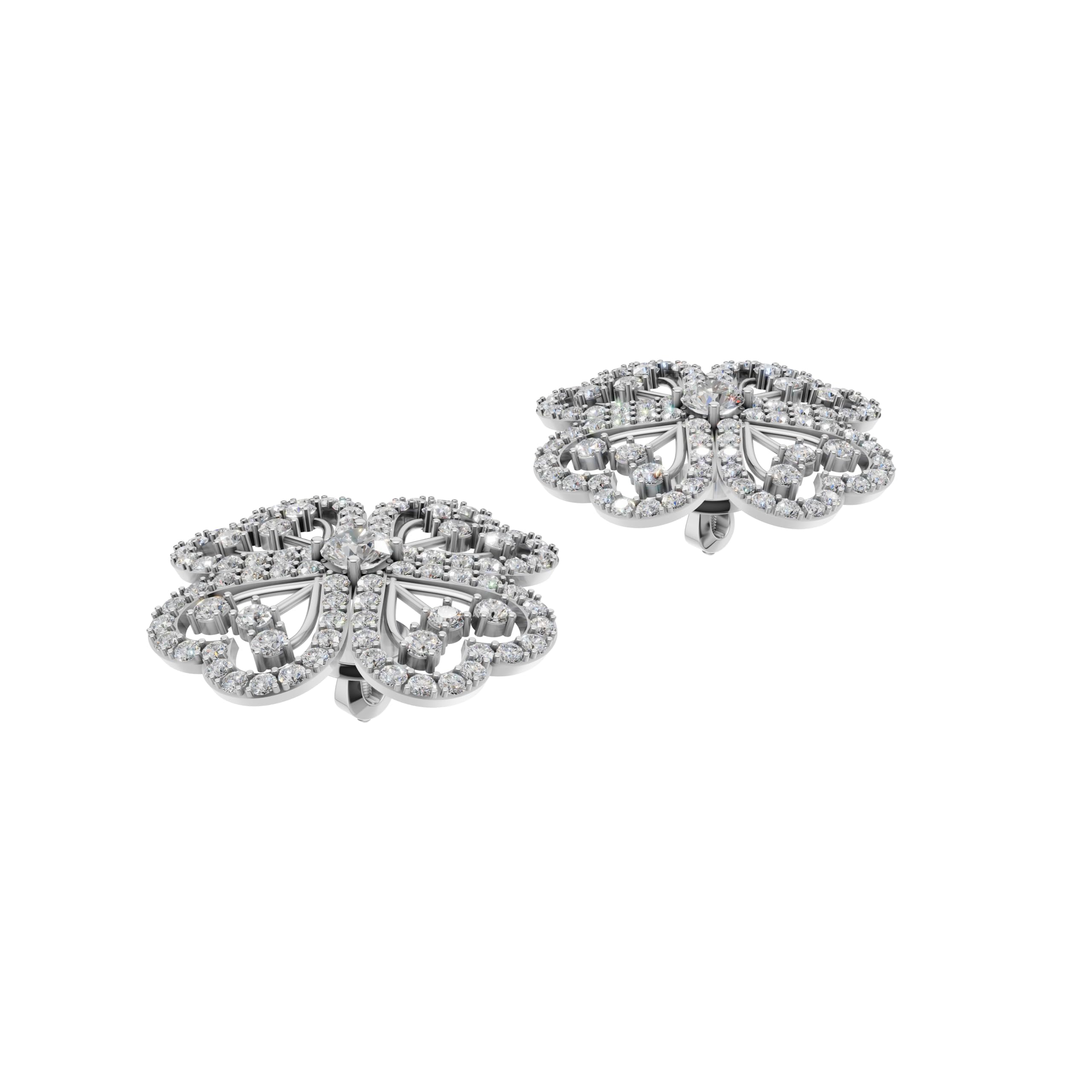 Silver Clover Petal Stud Earrings