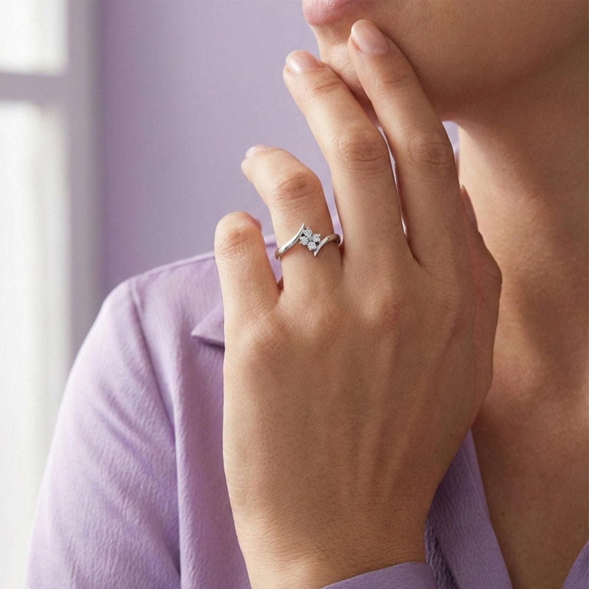 Silver Floral Open Ring