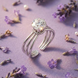 Silver Floral Multi-Band Solitaire Ring