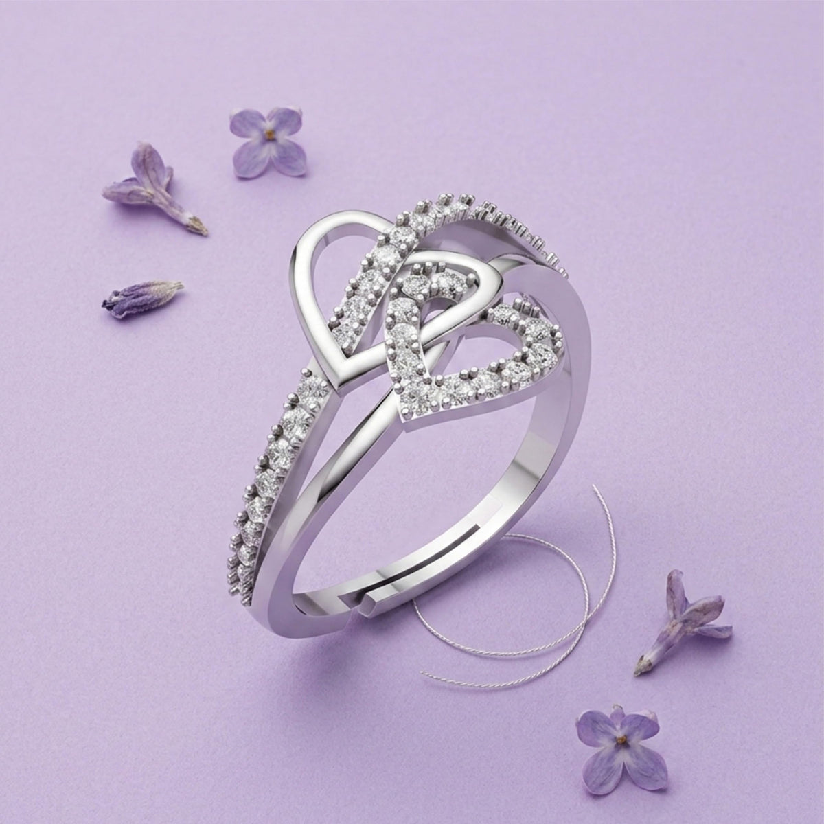 Silver Abstract Loop Solitaire Ring