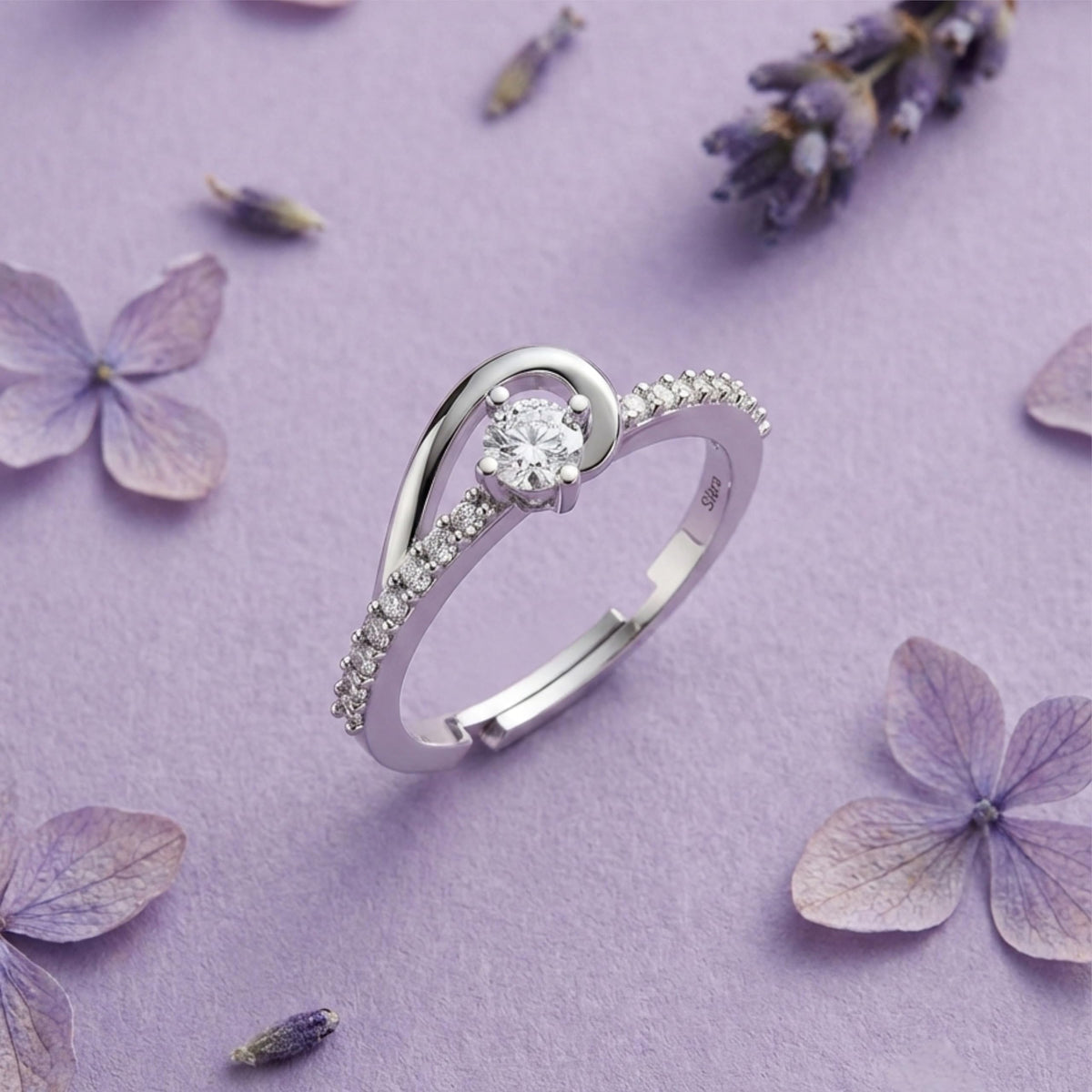 Silver Swirl Solitaire Ring