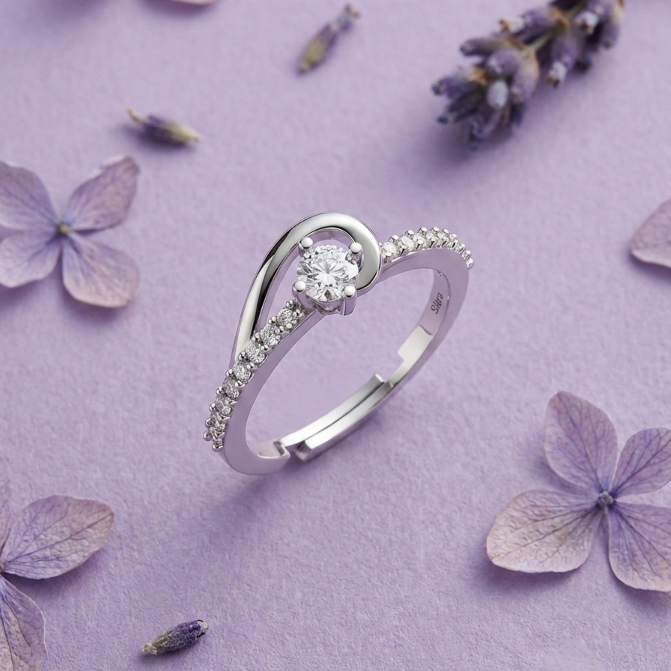 Silver Swirl Solitaire Ring