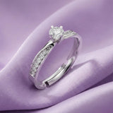 Silver Pavé Accent Solitaire Ring