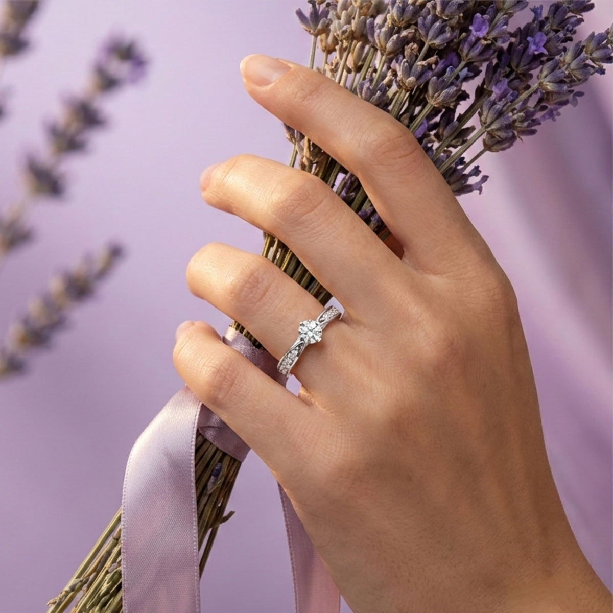 Silver Pavé Accent Solitaire Ring
