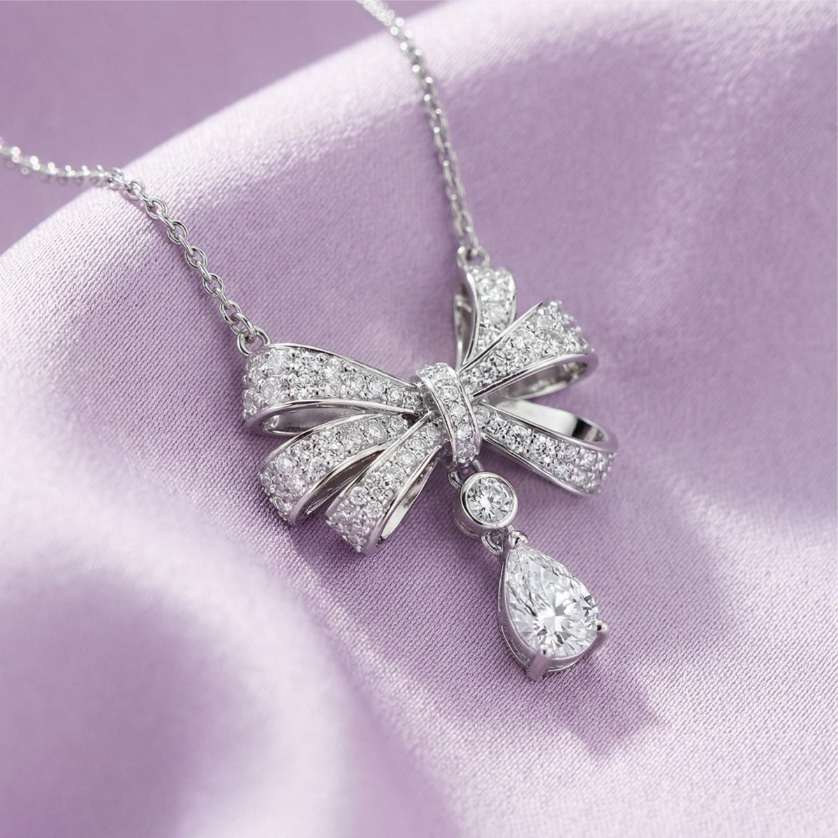 Silver Drop Bow Charm Pendant