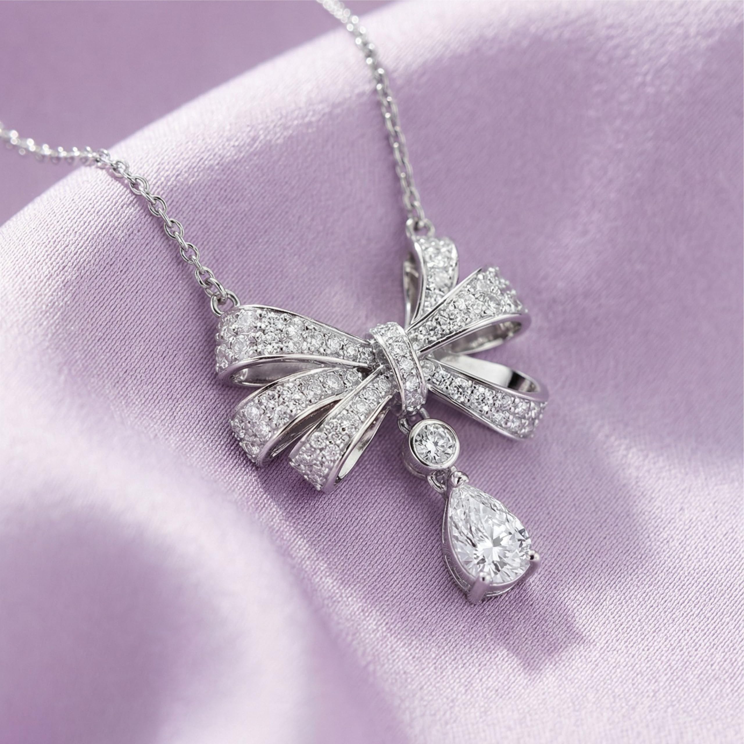Silver Drop Bow Charm Pendant