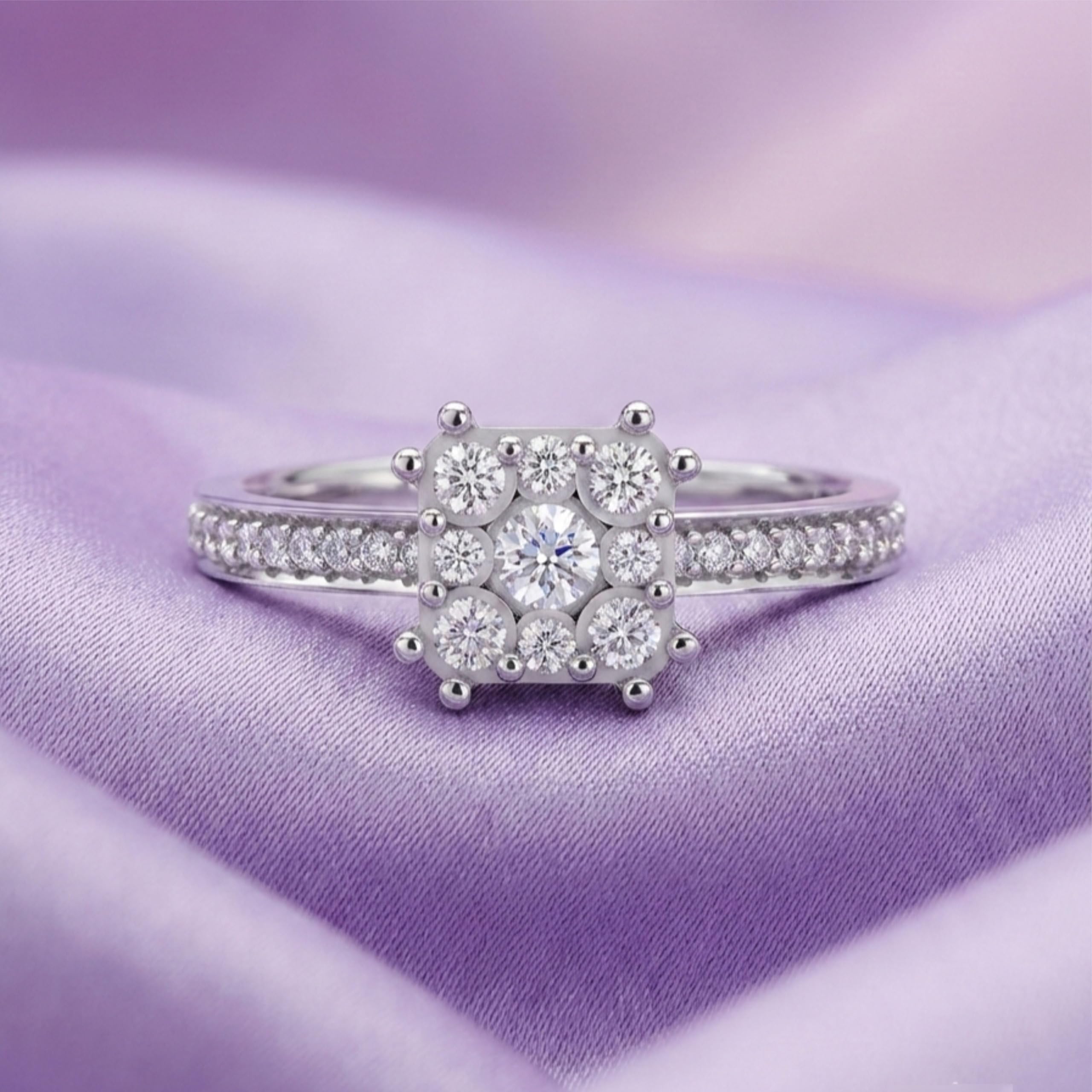 Silver Halo Cluster Solitaire Ring