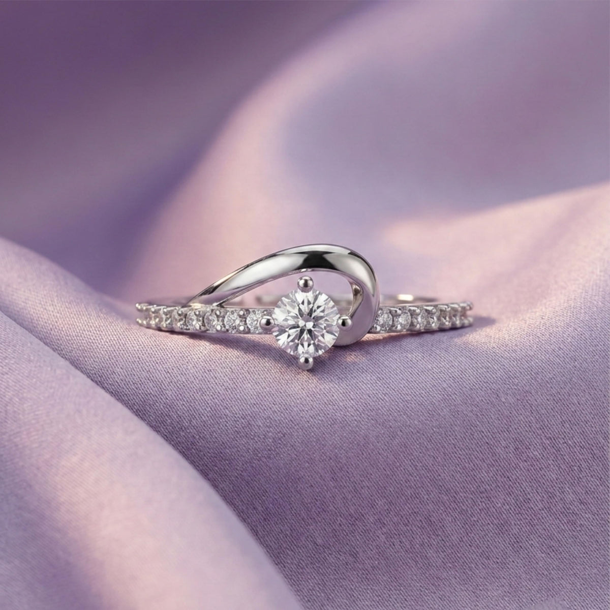 Silver Swirl Solitaire Ring