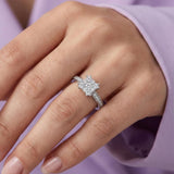 Silver Halo Cluster Solitaire Ring