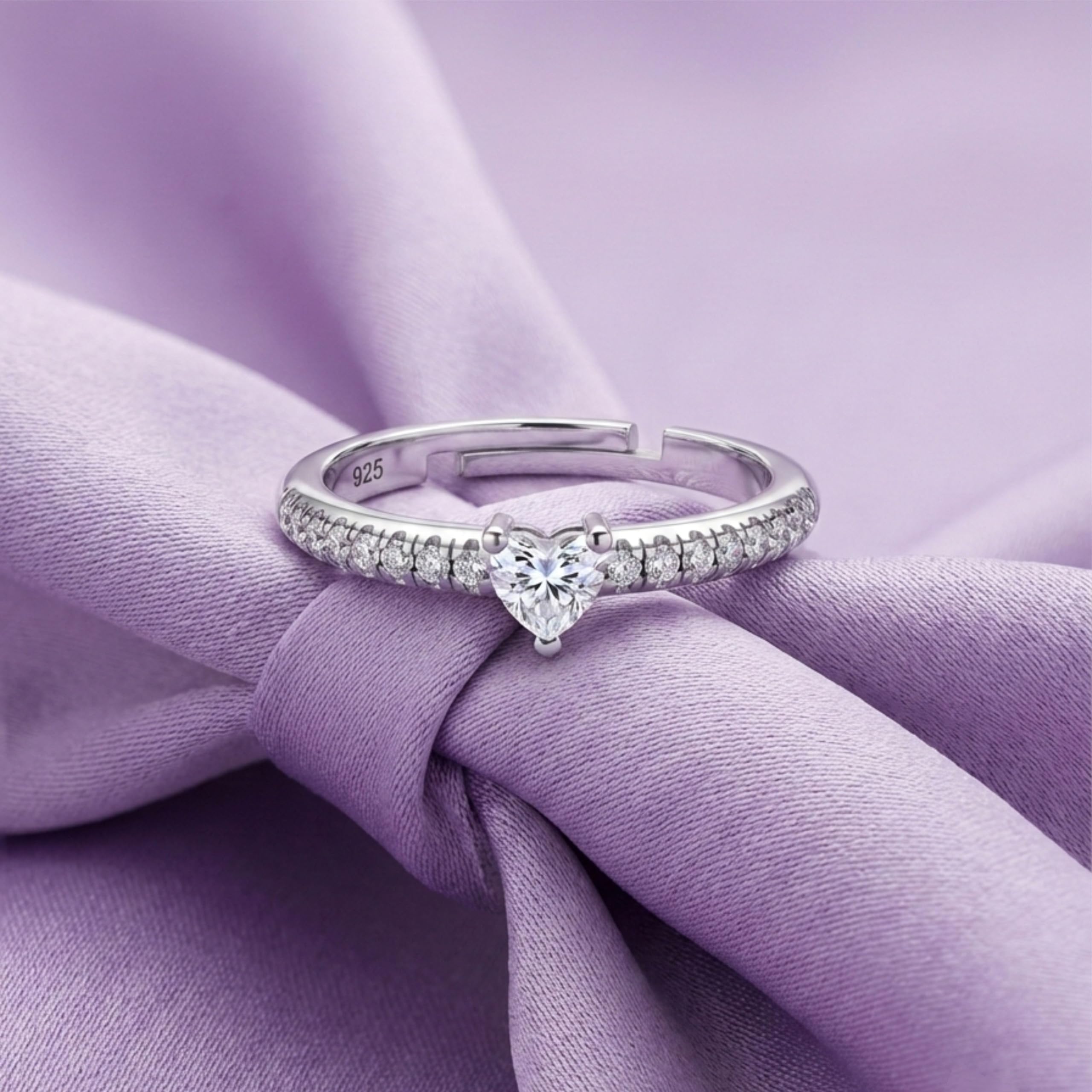 Silver Heart-Cut Solitaire Ring