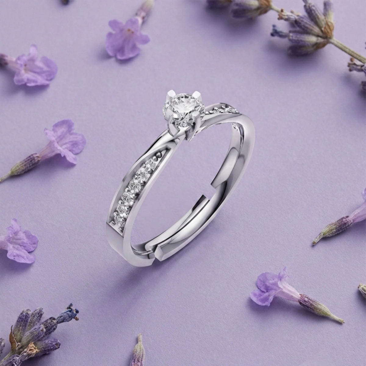 Silver Pavé Accent Solitaire Ring
