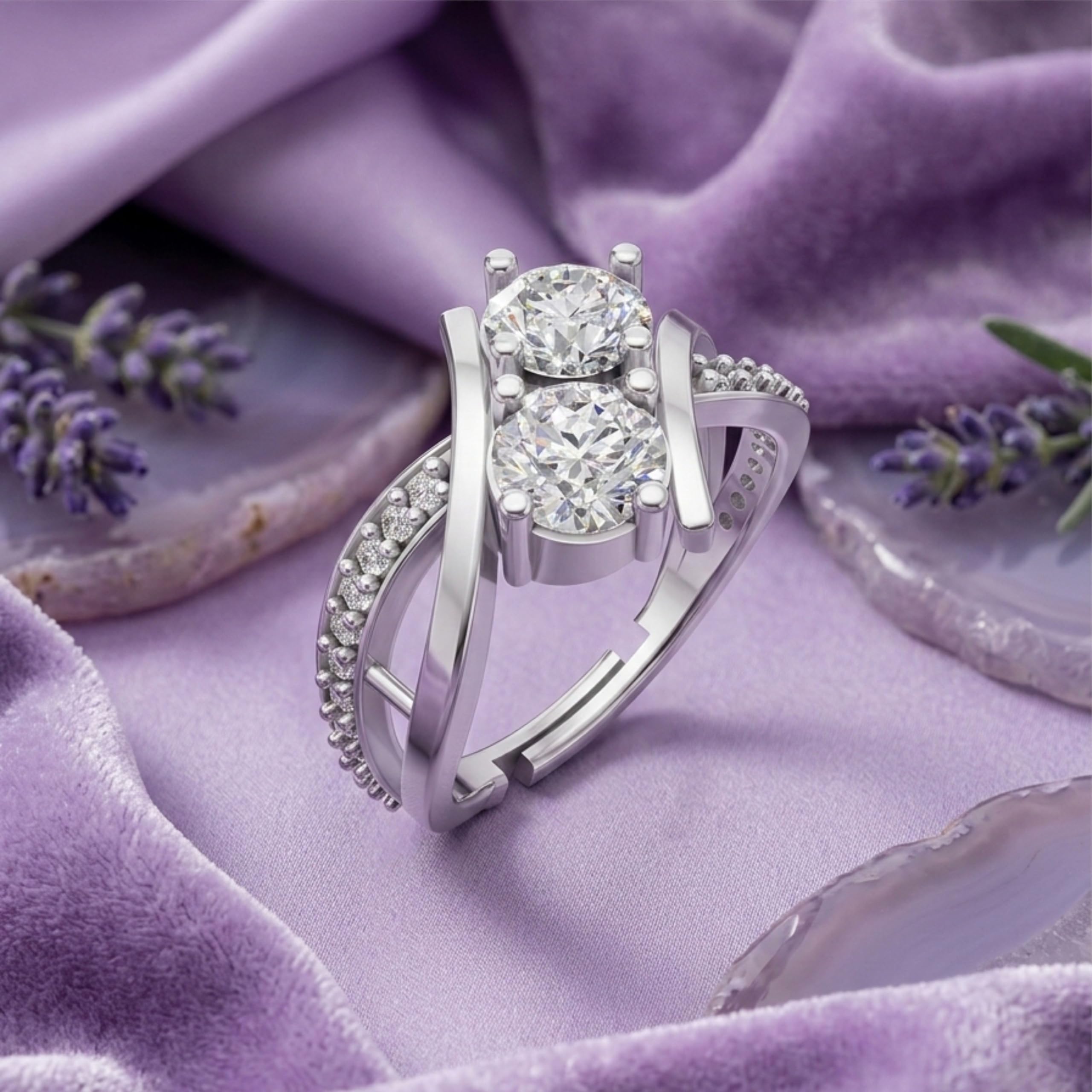 Silver Cushion Halo Solitaire Ring