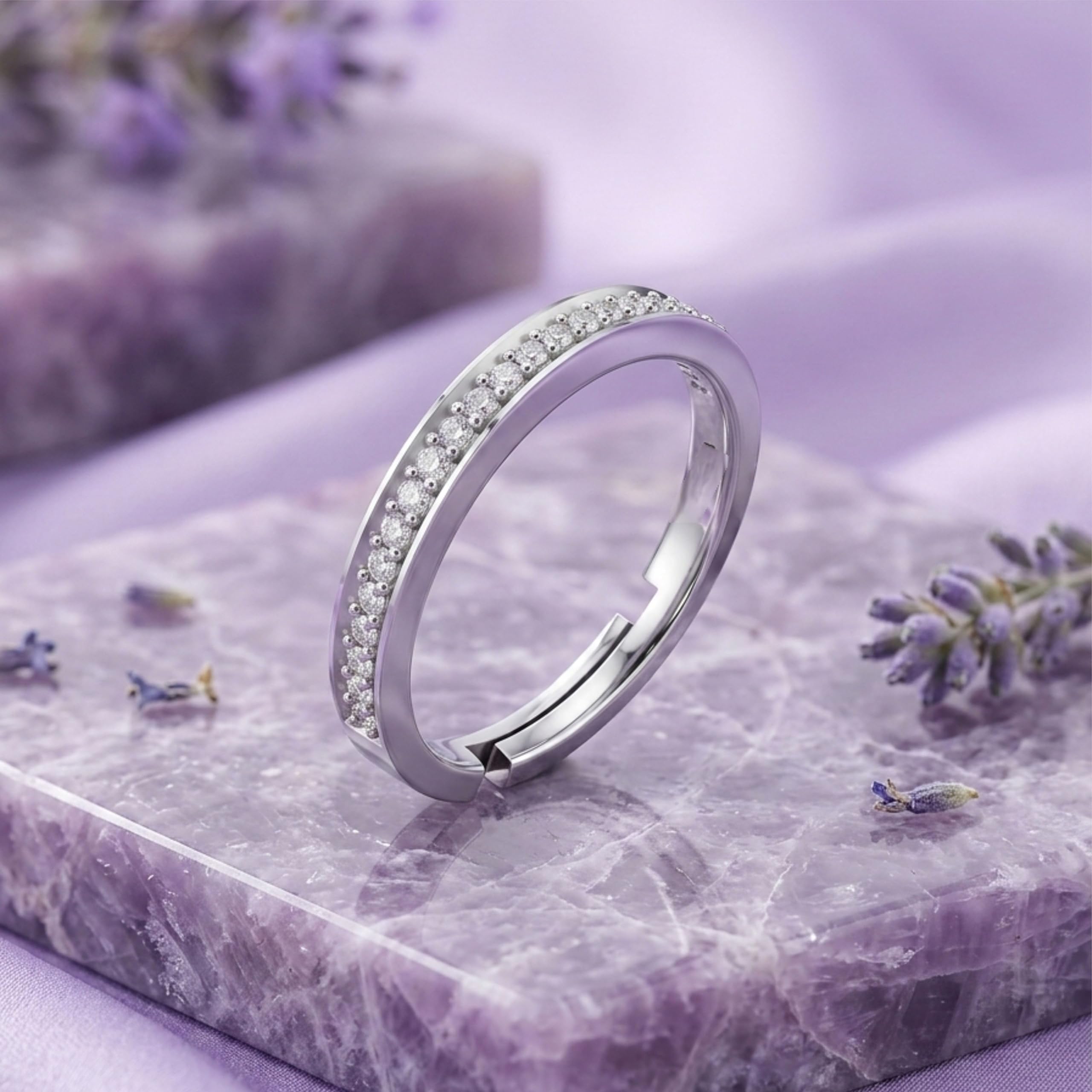 Silver Diamond-Style Band Ring