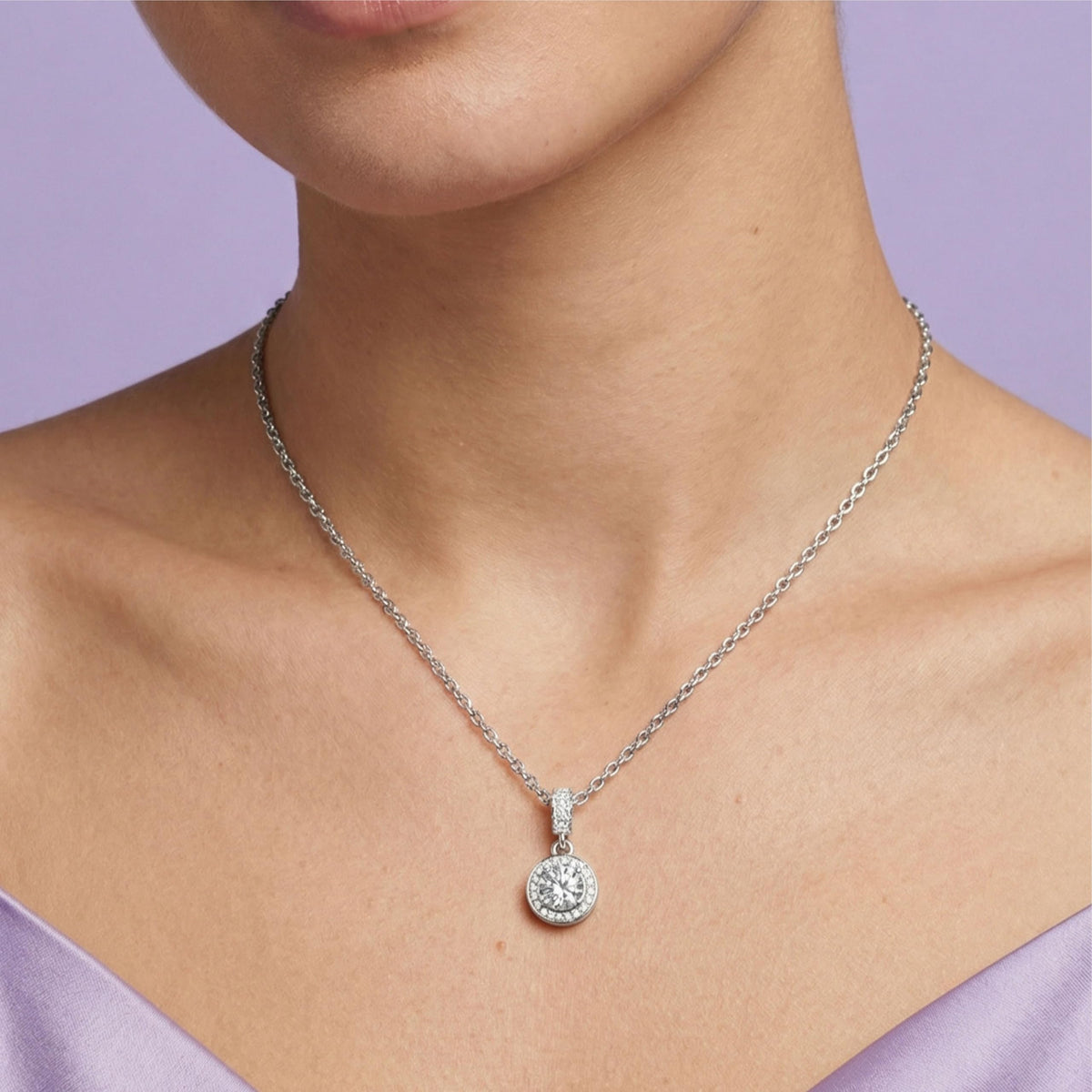 Silver Radiant Halo Solitaire Pendant