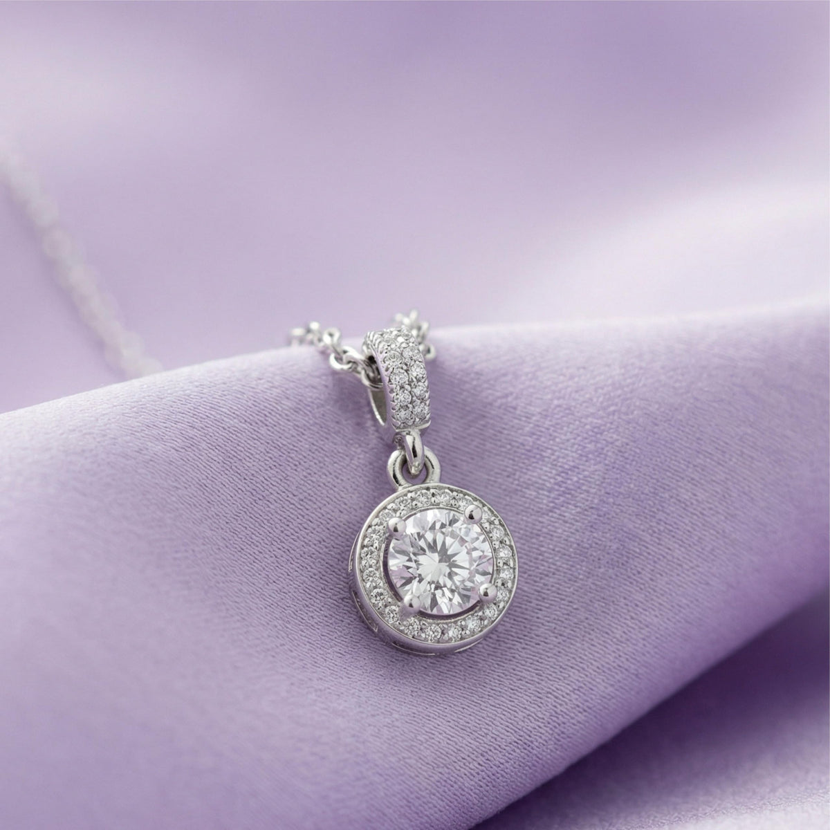 Silver Radiant Halo Solitaire Pendant