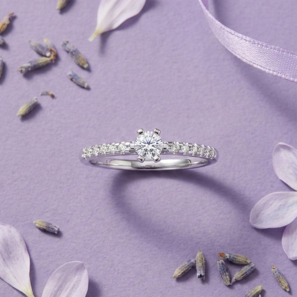 Silver Side-Stone Solitaire Ring