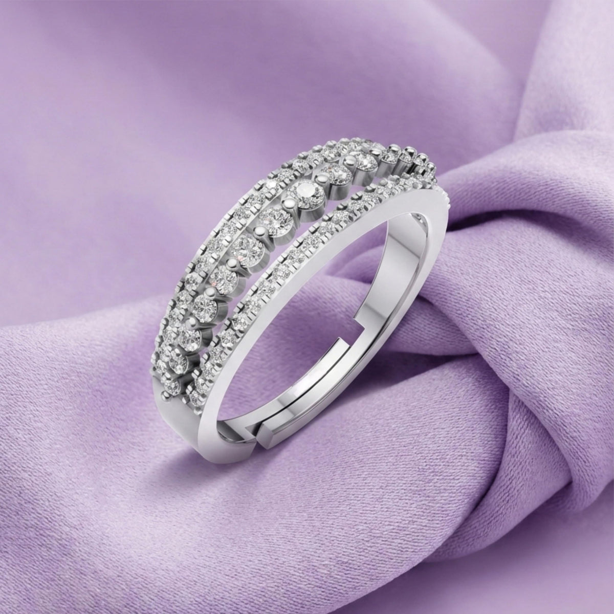 Silver Multi-Row Sparkle Statement Ring