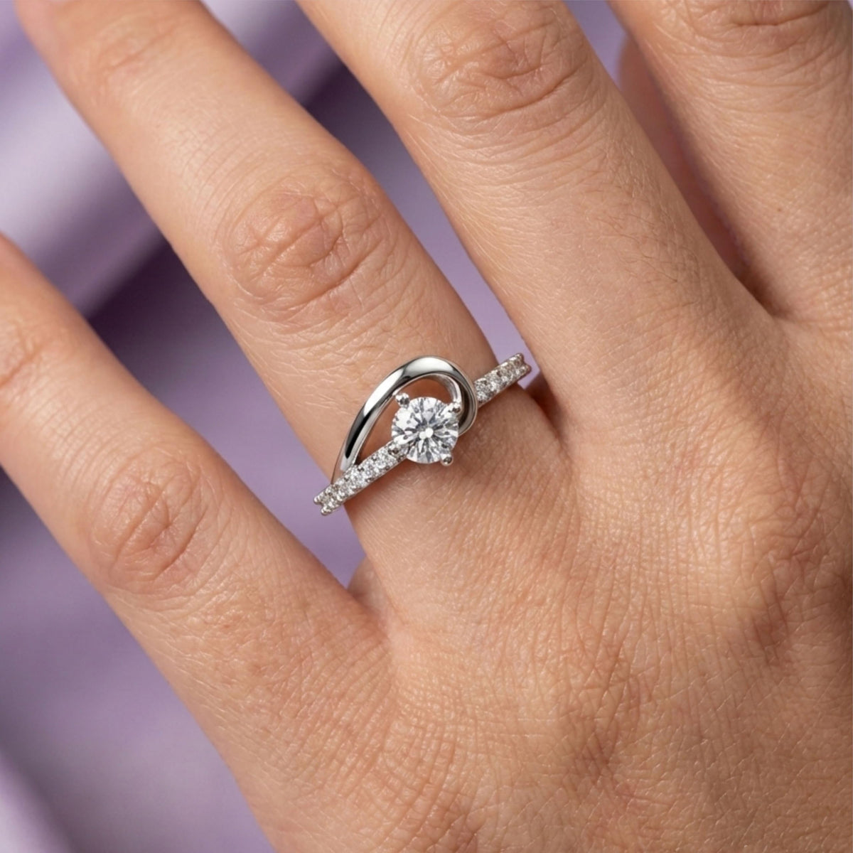 Silver Swirl Solitaire Ring