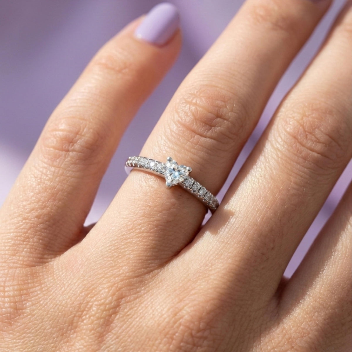 Silver Heart-Cut Solitaire Ring