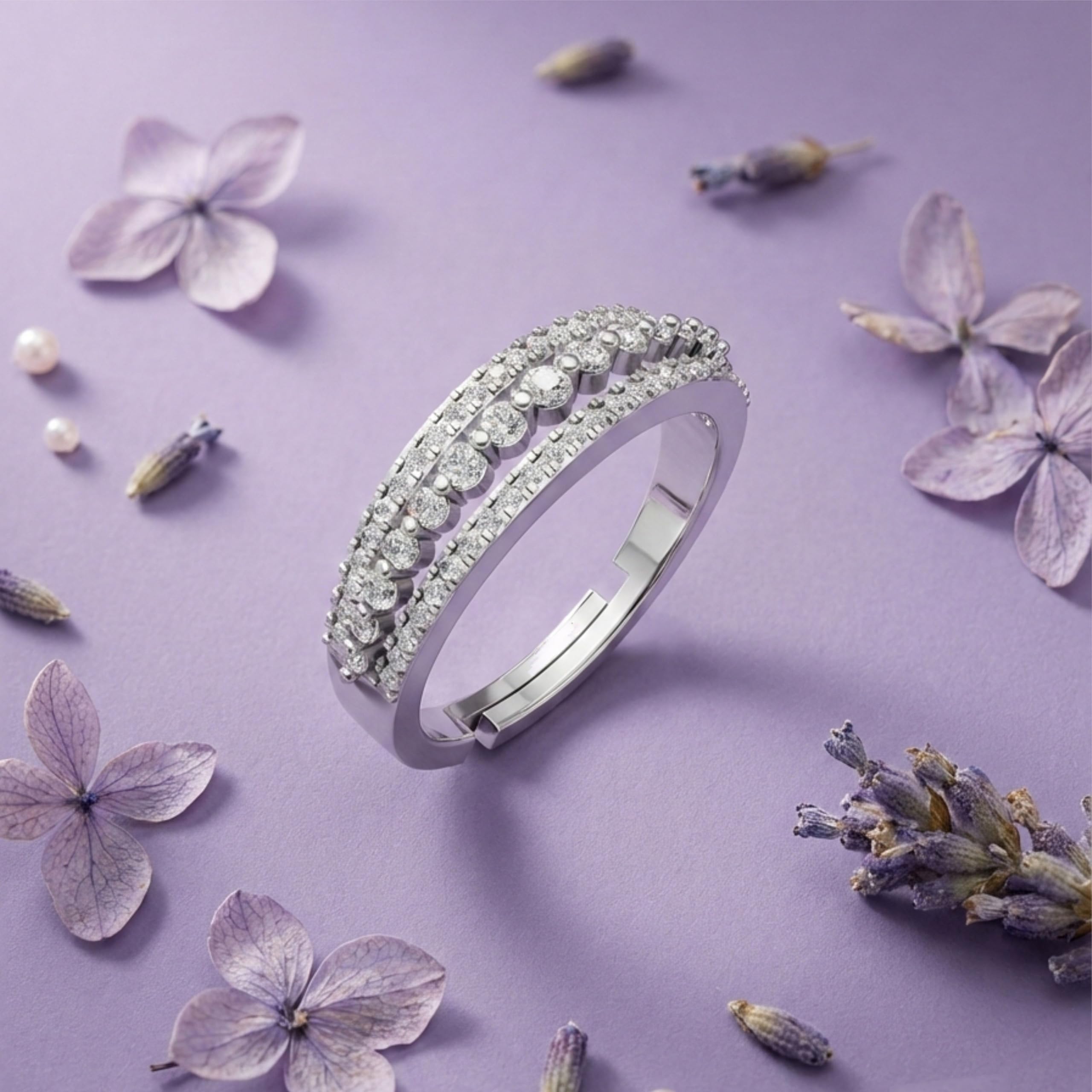 Silver Multi-Row Sparkle Statement Ring
