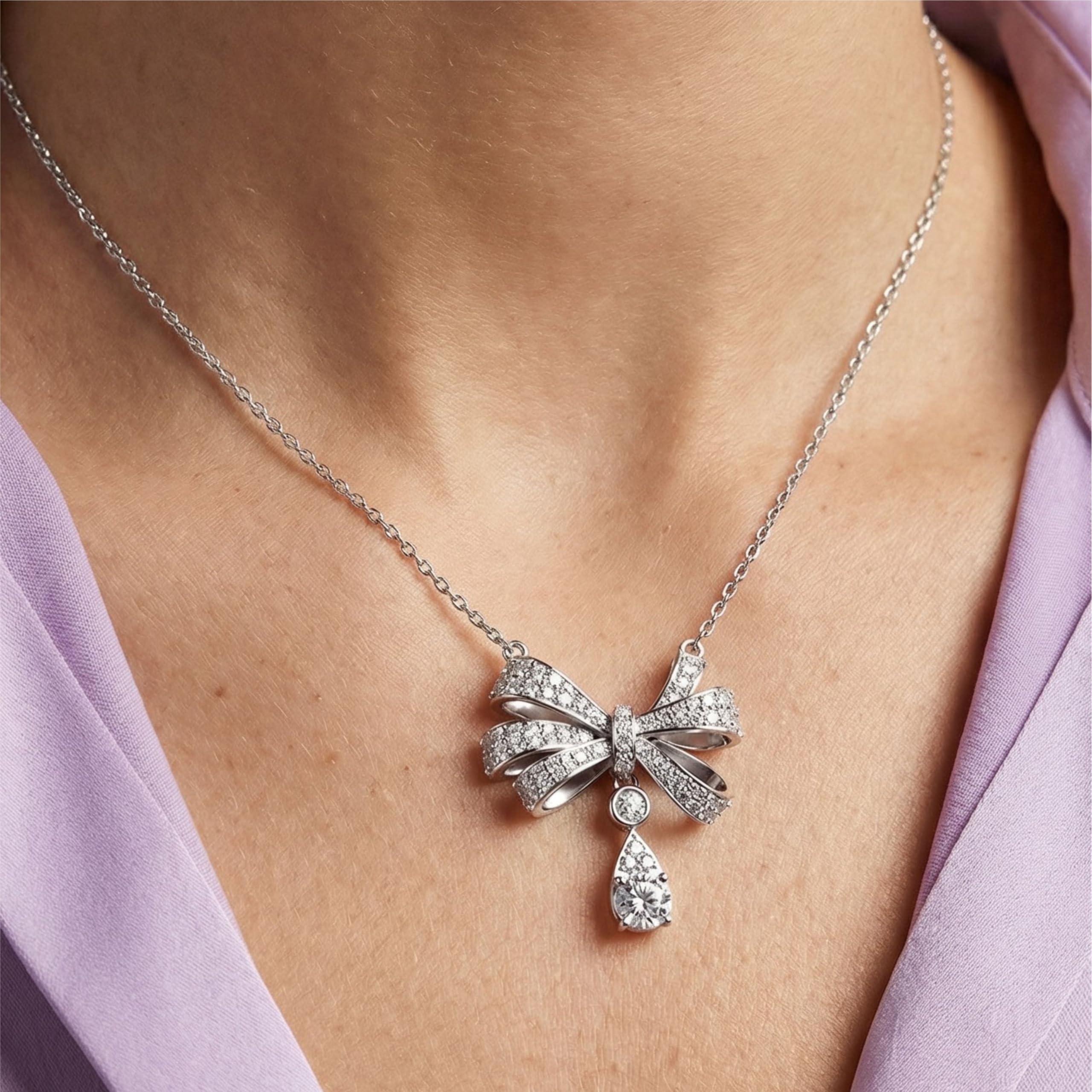 Silver Drop Bow Charm Pendant