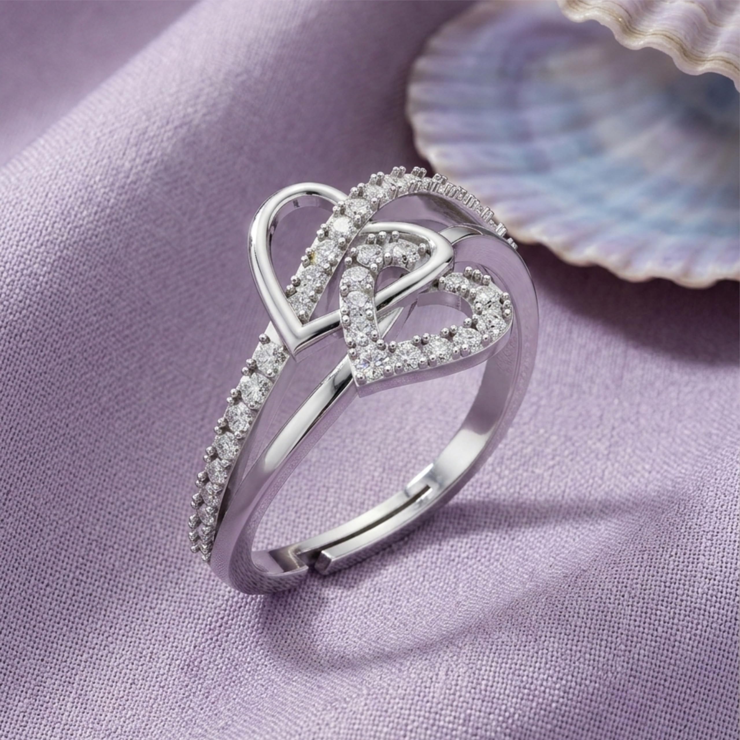 Silver Abstract Loop Solitaire Ring