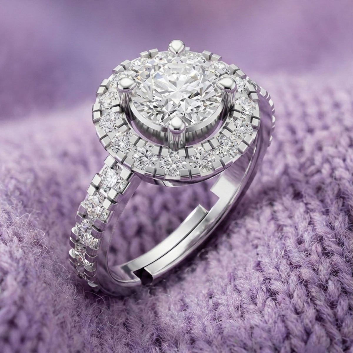 Silver Halo Solitaire Statement Ring