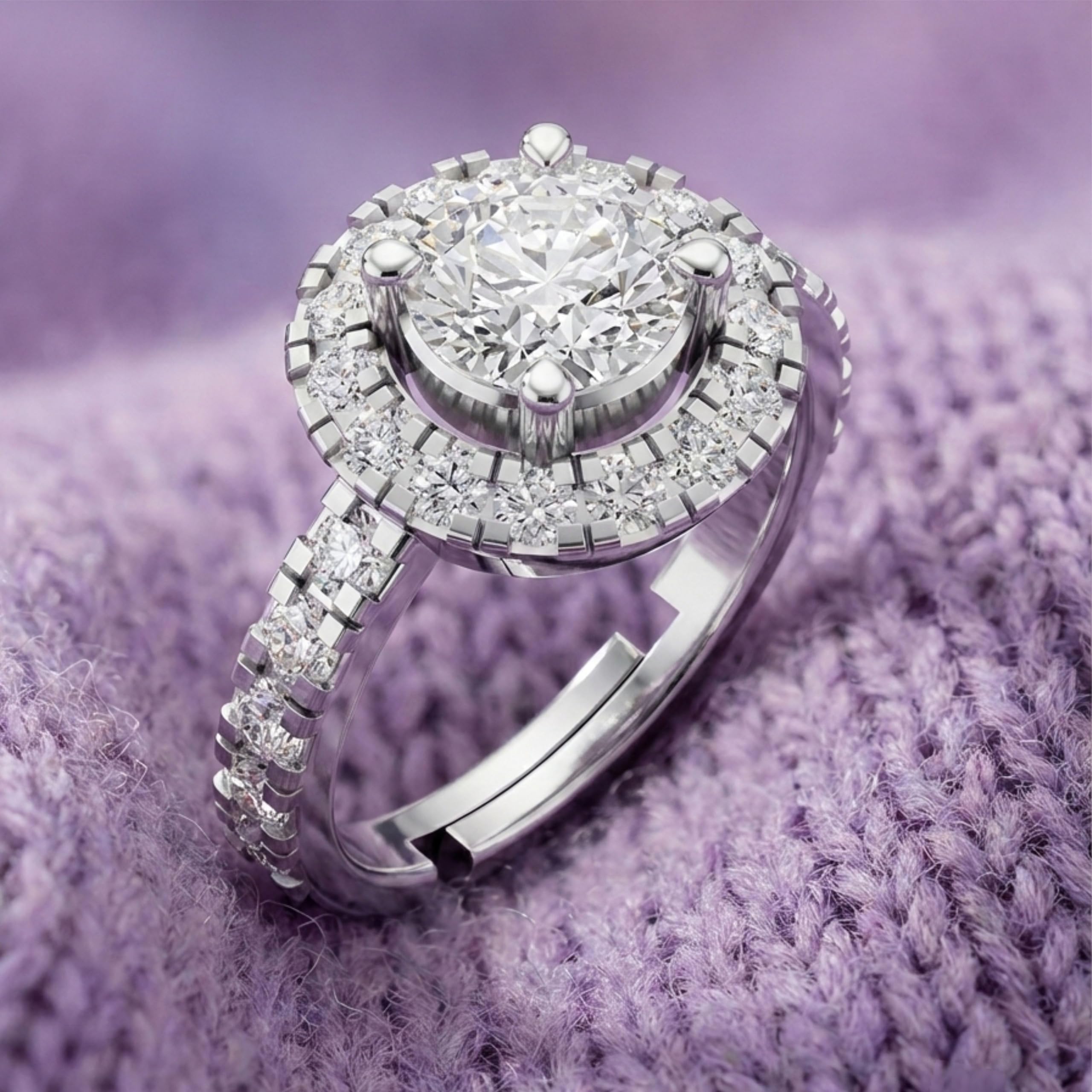 Silver Halo Solitaire Statement Ring