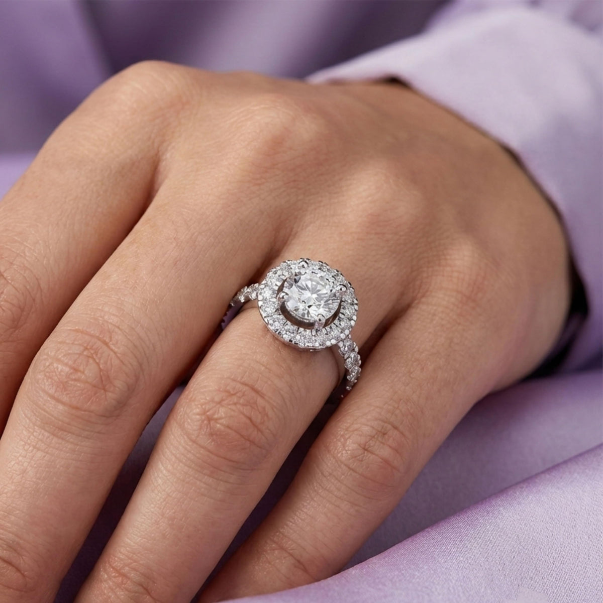 Silver Halo Solitaire Statement Ring