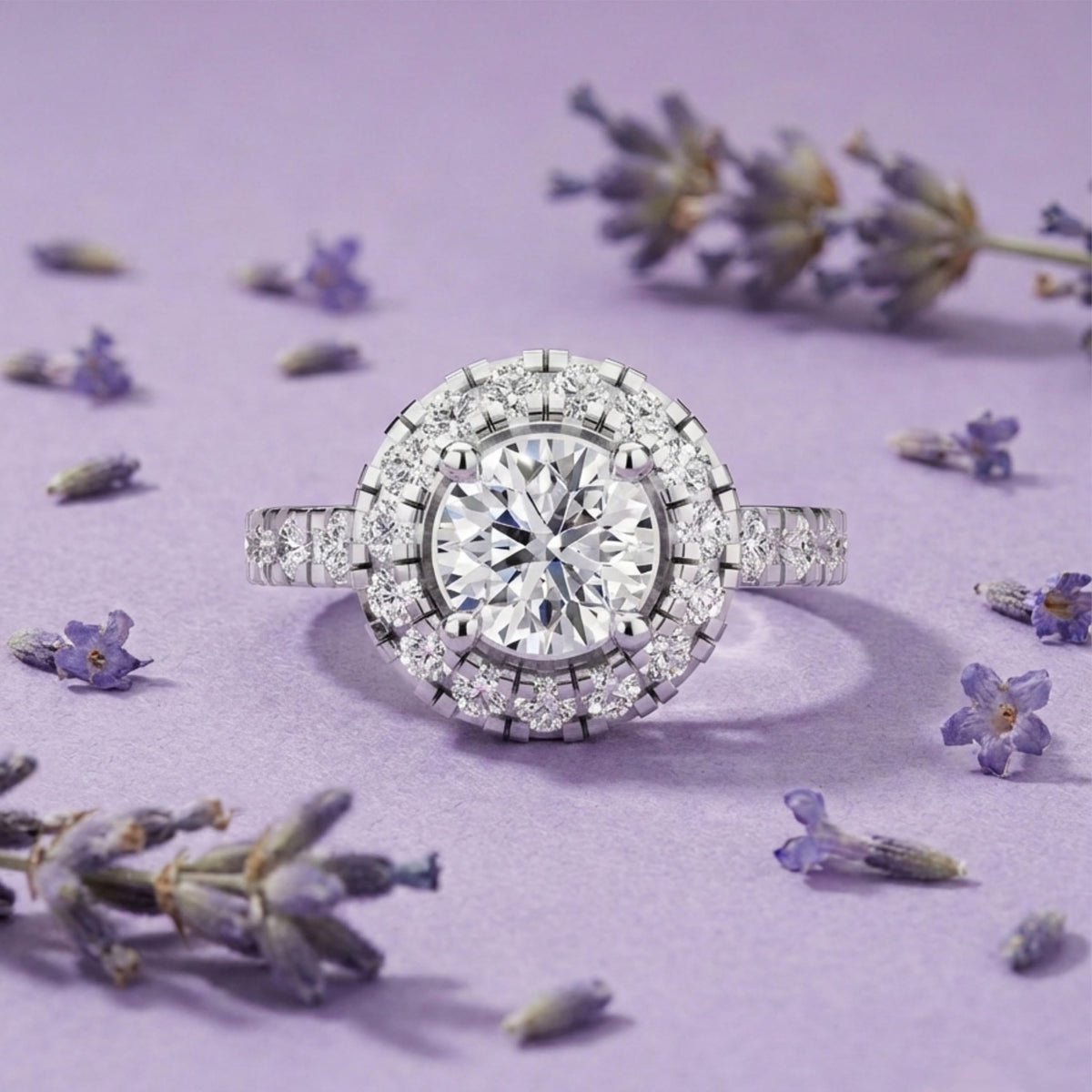 Silver Halo Solitaire Statement Ring