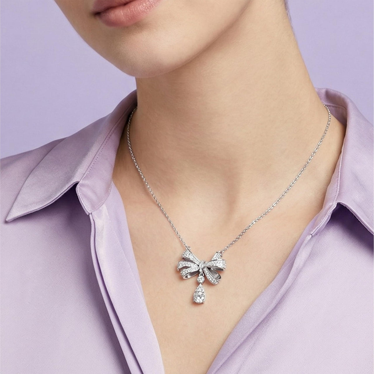 Silver Drop Bow Charm Pendant