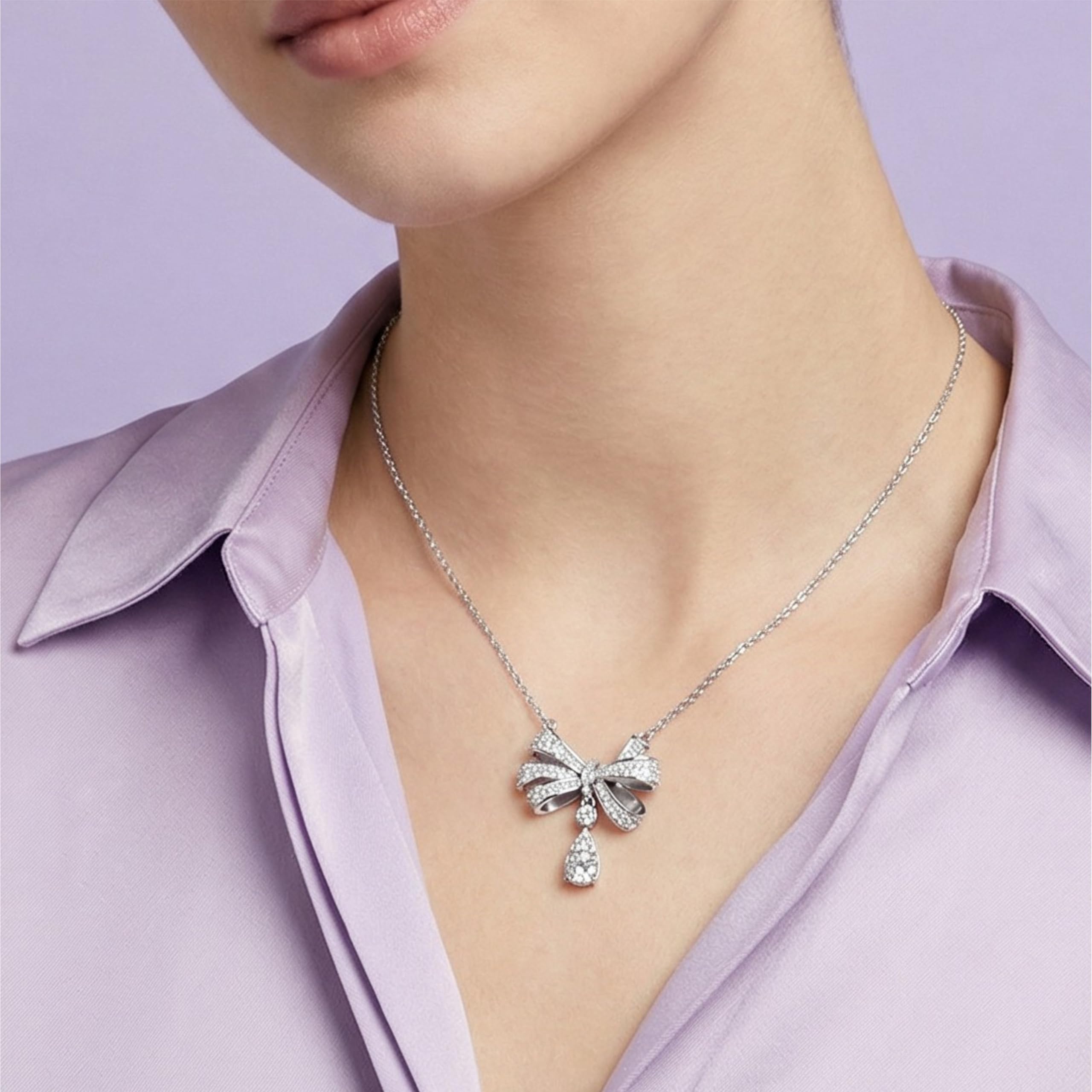 Silver Drop Bow Charm Pendant