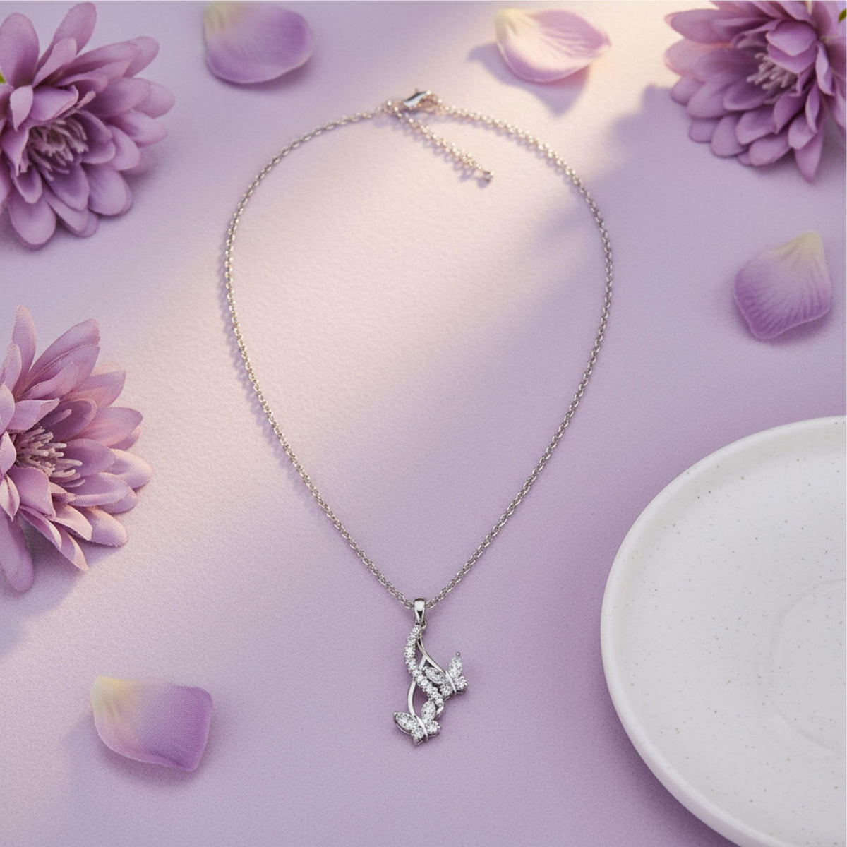 Silver Drop Butterfly Pendant