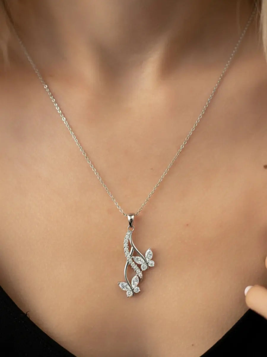 Silver Drop Butterfly Pendant